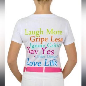 Gretchen Scott "Laugh More" Short Sleeve Cotton Tee In White Size XL
